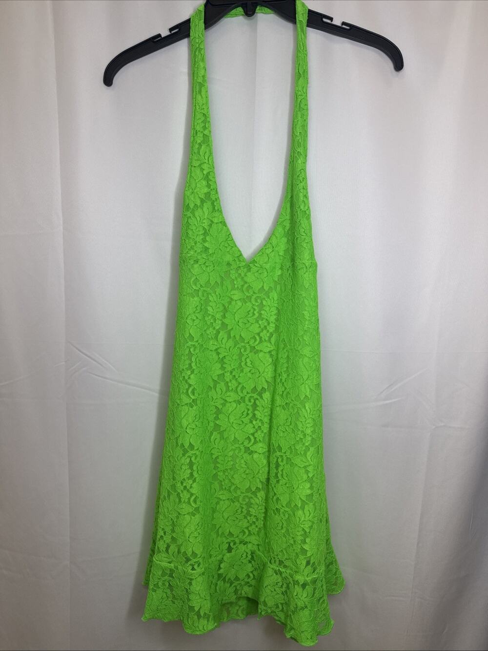 I'm Sorry by Petra Collins Neon Green Lace Halter Mini Dress Small Cutout NWT